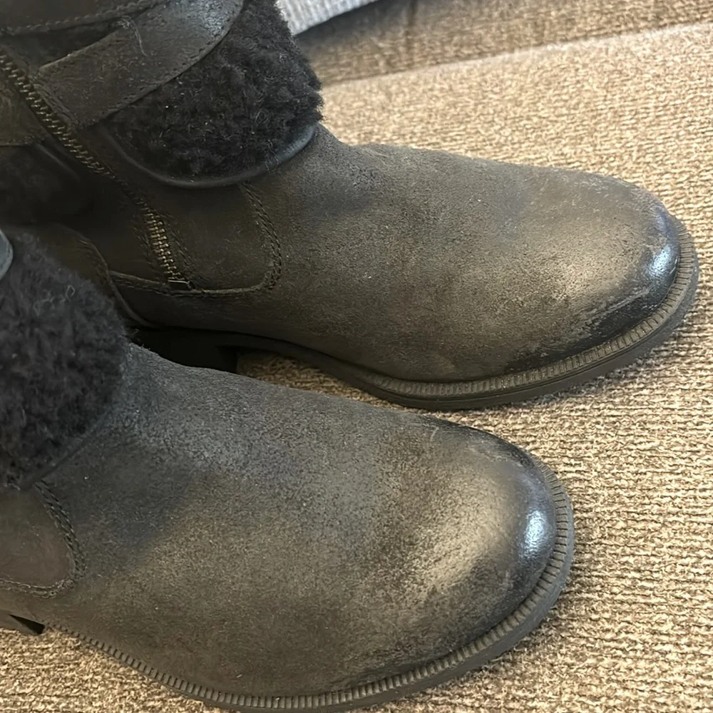UGG BLAYRE III LEATHER WOOL BLACK FULLY LINED ANKLE MID ZIP BOOTS SIZE‎ 6…